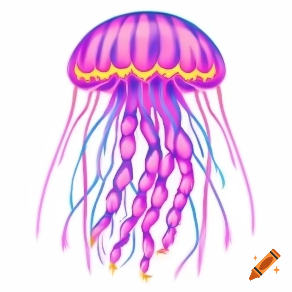 Digital art of neon jellyfish with glowing tentacles in comic style