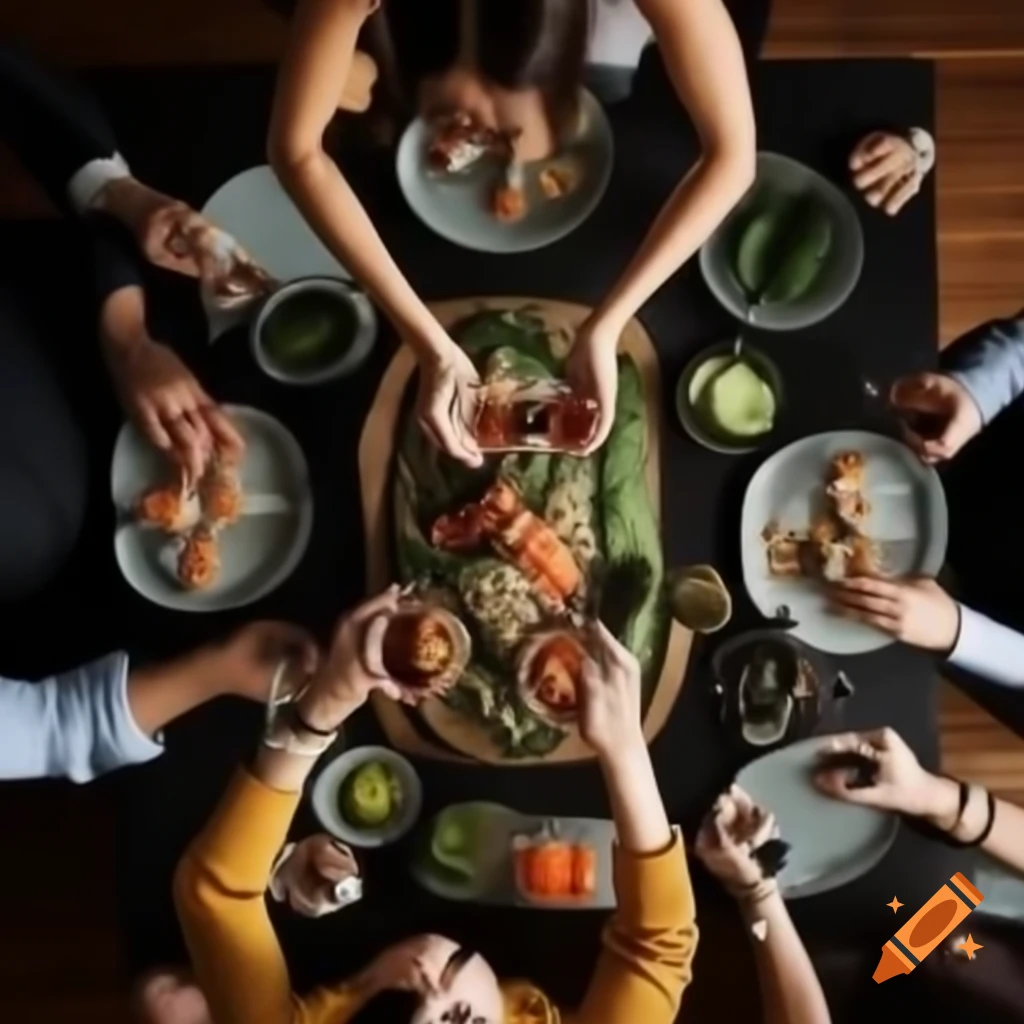 Group of female colleagues enjoying sushi platter in cozy setting