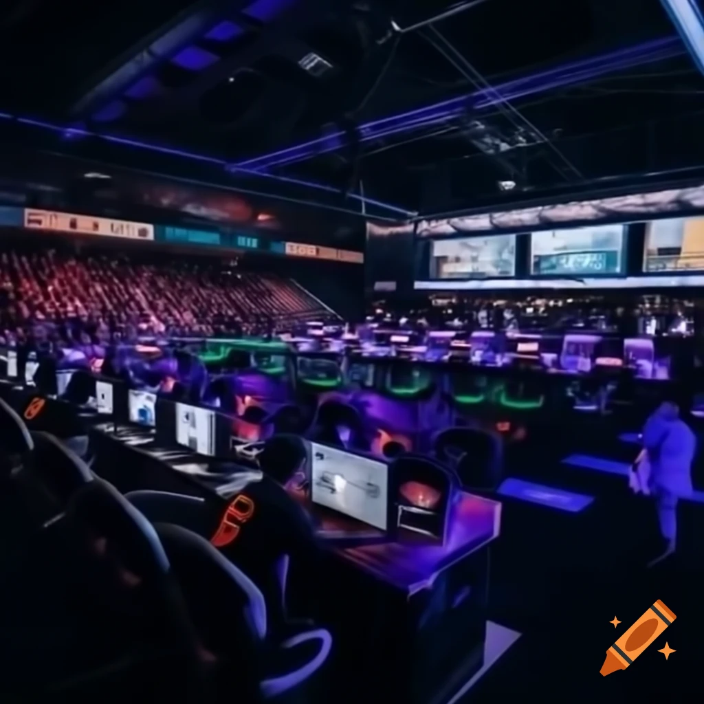 Esports gamer playing in stadium with cheering fans