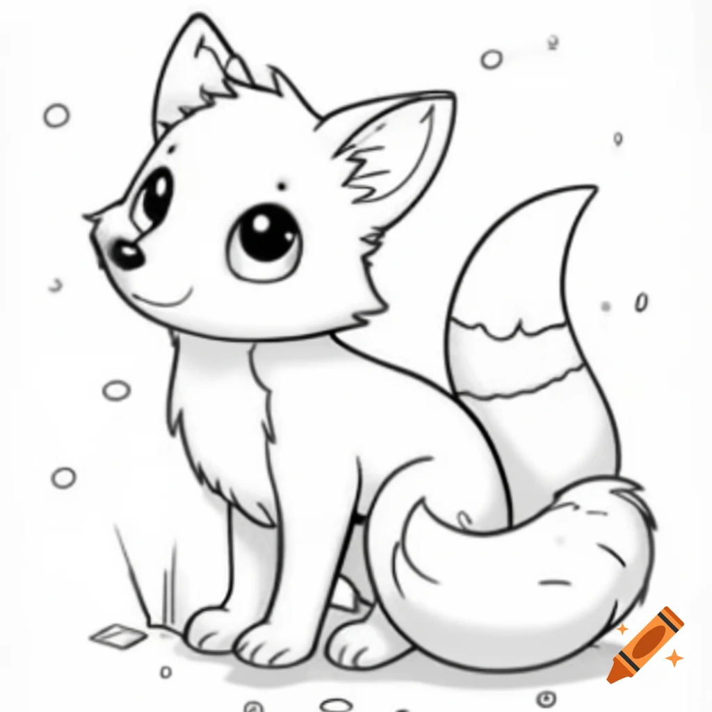 Black and white sketch of a cute fox for children's coloring book