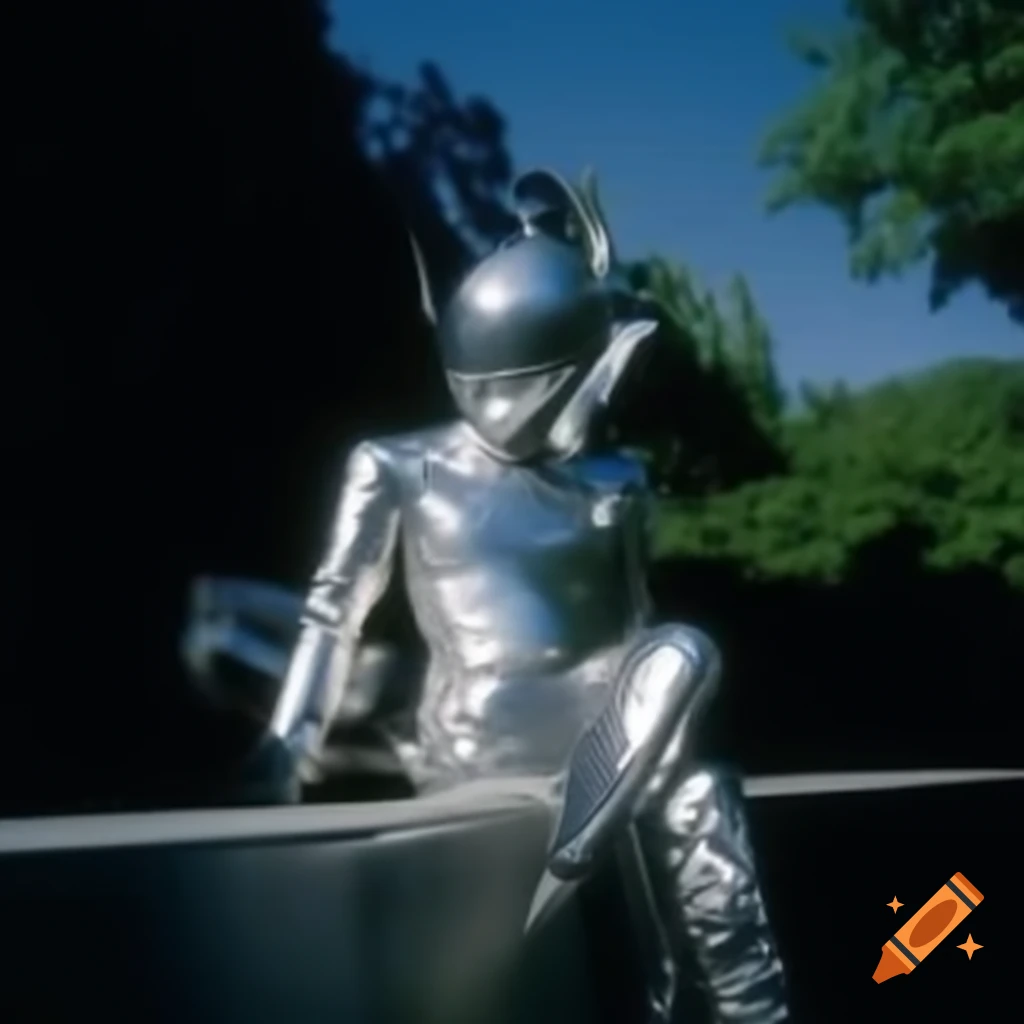 Pop surreal photography featuring anime inspired silver statue on craiyon