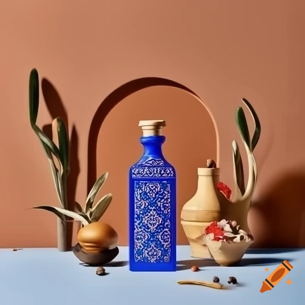 Moroccan inspired olive oil bottle in Clase Azul style