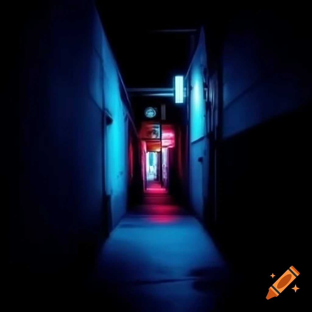 Dark alley wall illuminated by vibrant neon lights