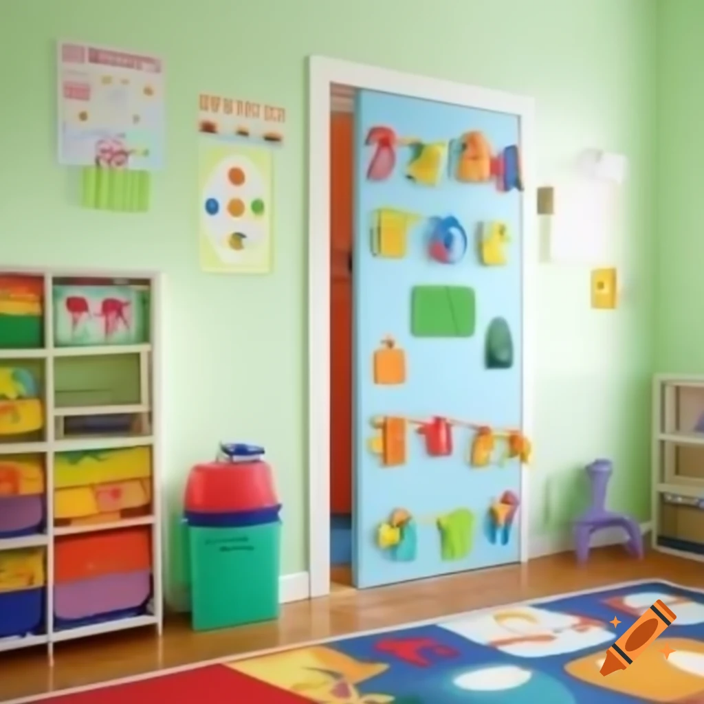 Bright and colorful nursery room with a locked door