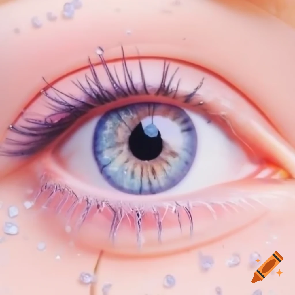 Close-up of cute pastel-colored eye iris in pink, blue, and mint green