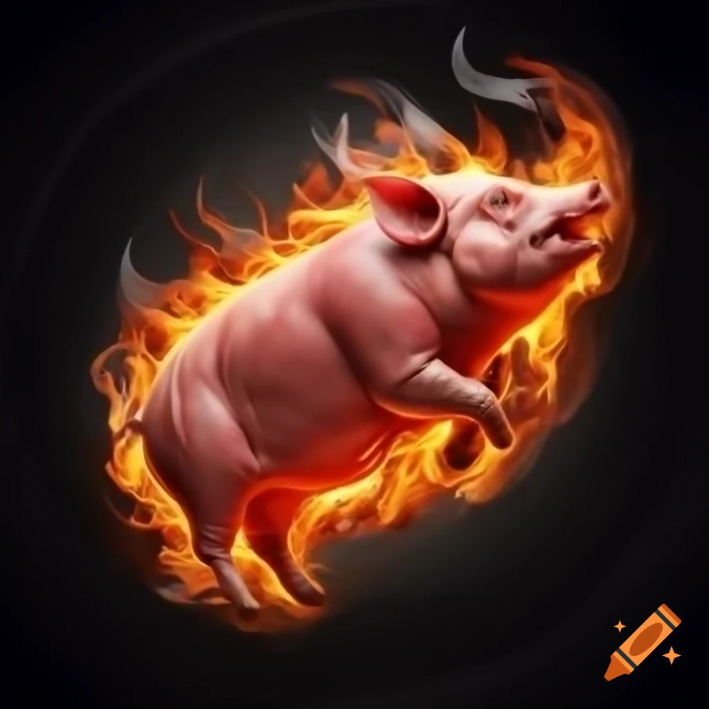Logo featuring pig meat ham joint with fire element