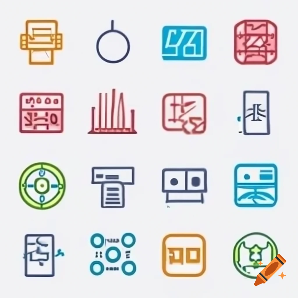 Flat outline color icons representing audio equipment control