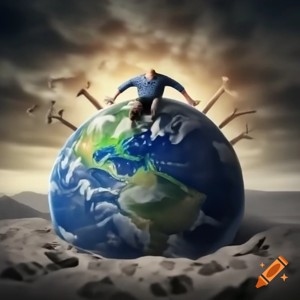 Abstract representation of an angry man consuming the Earth