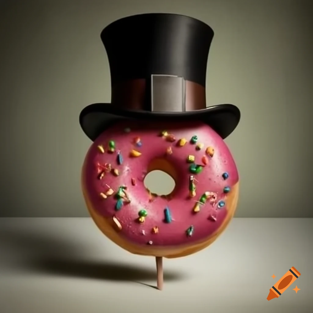 Donut wearing a top hat, whimsical design