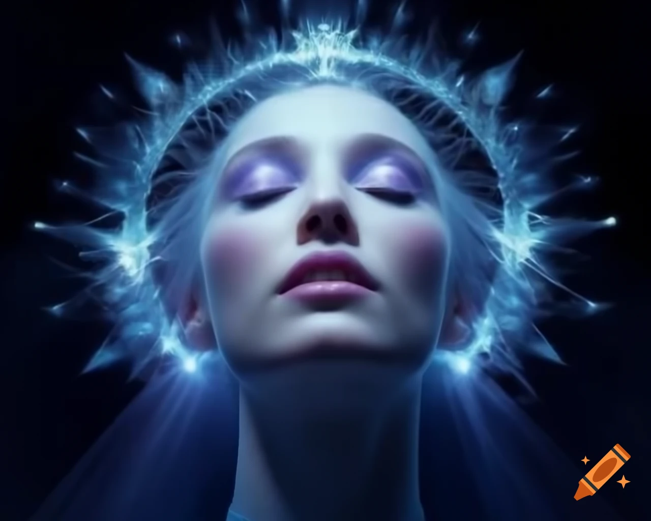 Lady Palutena in celestial form surrounded by shimmering crystalline light