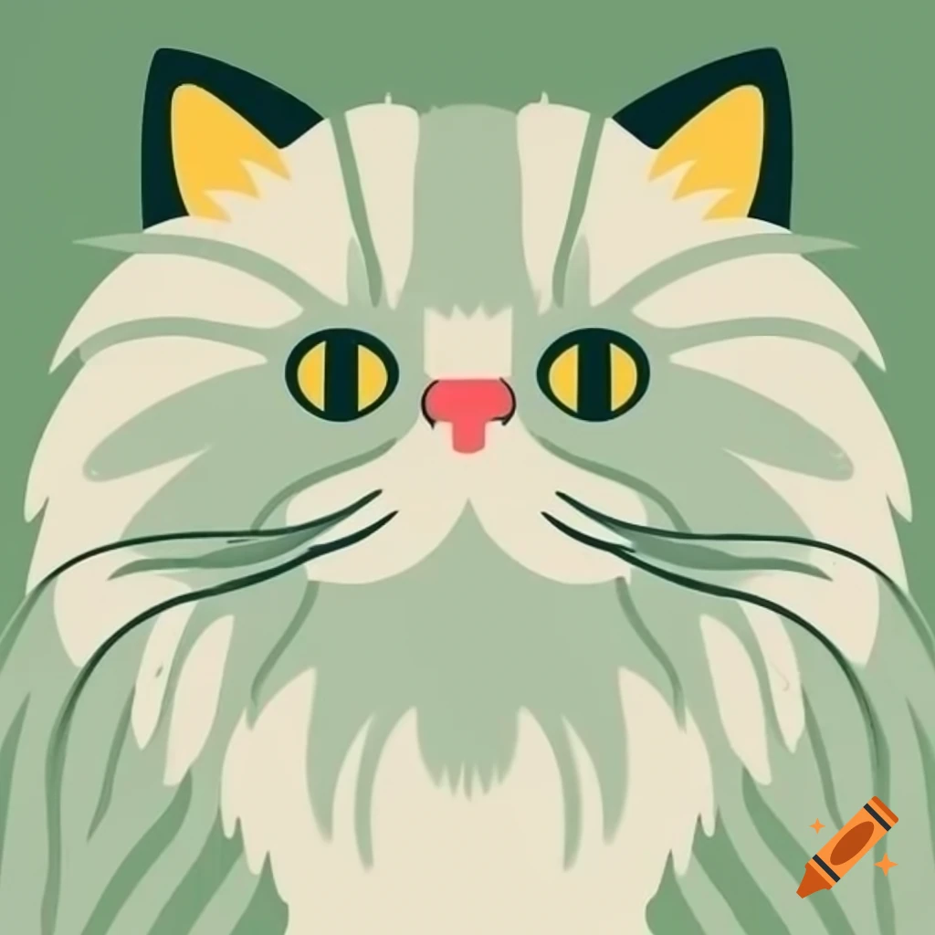Vector image of a grey Persian cat with yellow pupils and green tones