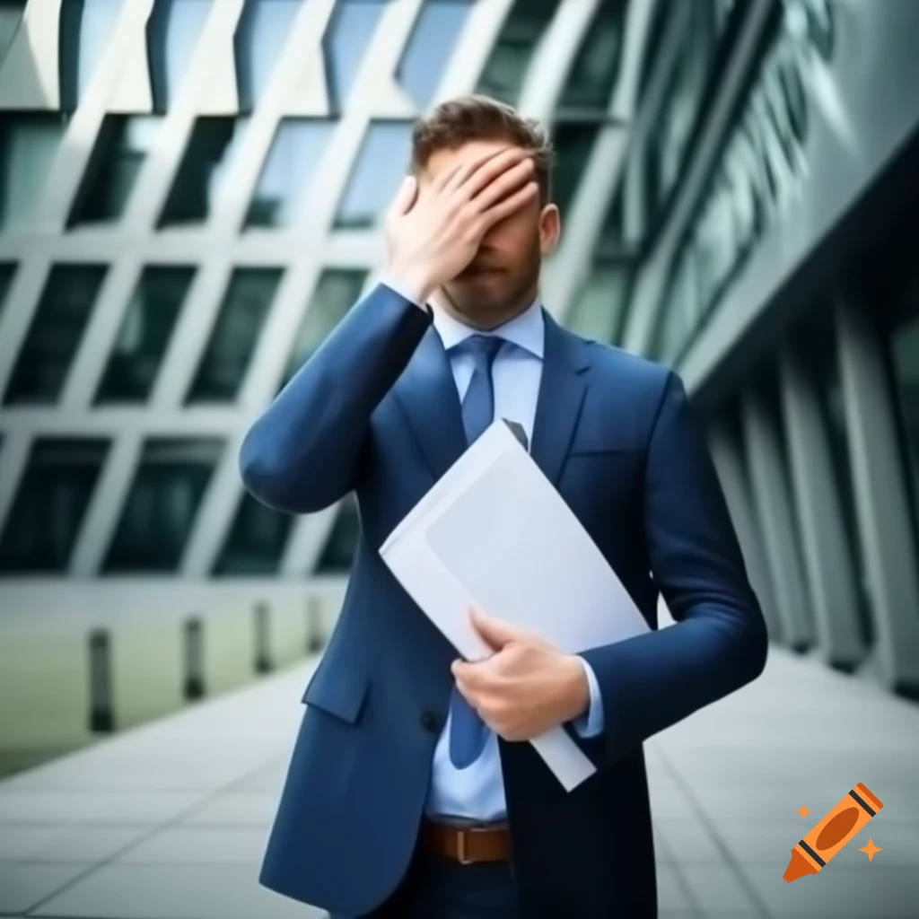 Frustrated real estate investor in front of modern building during auction