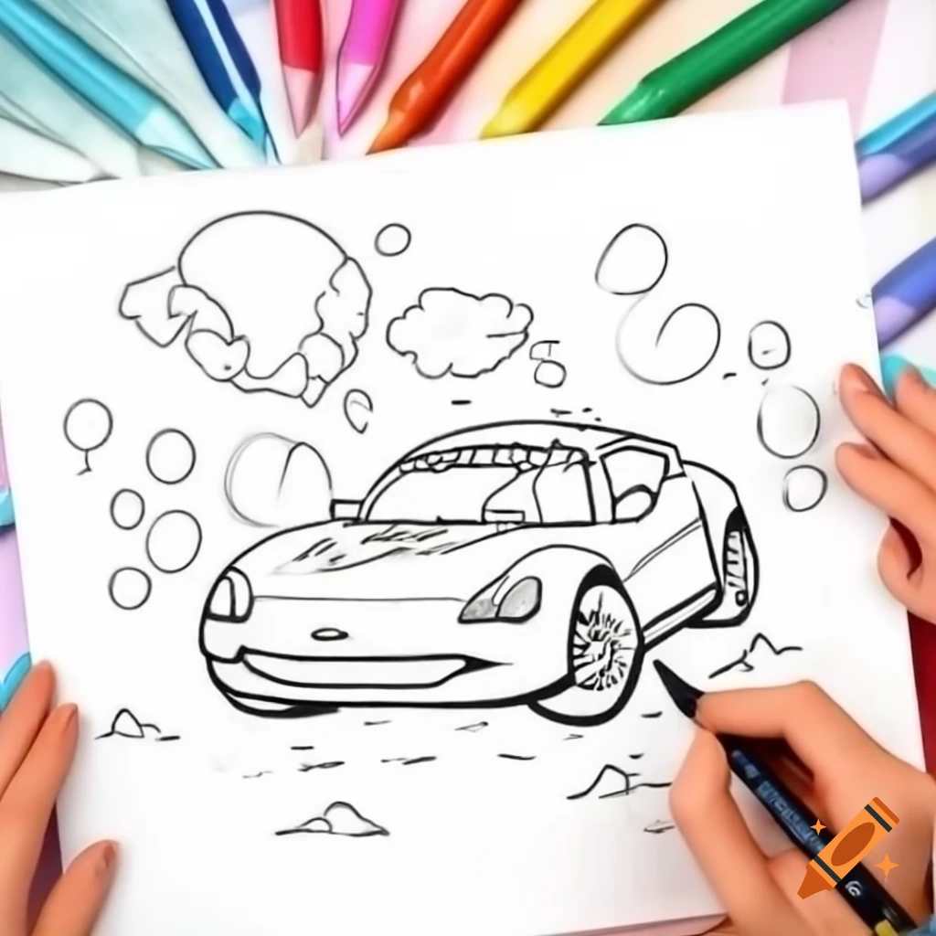 Adult coloring book with automobile outline ready for coloring