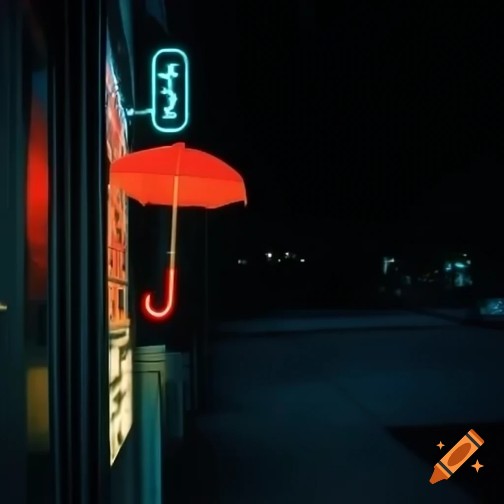 Red umbrella neon sign illuminated at night