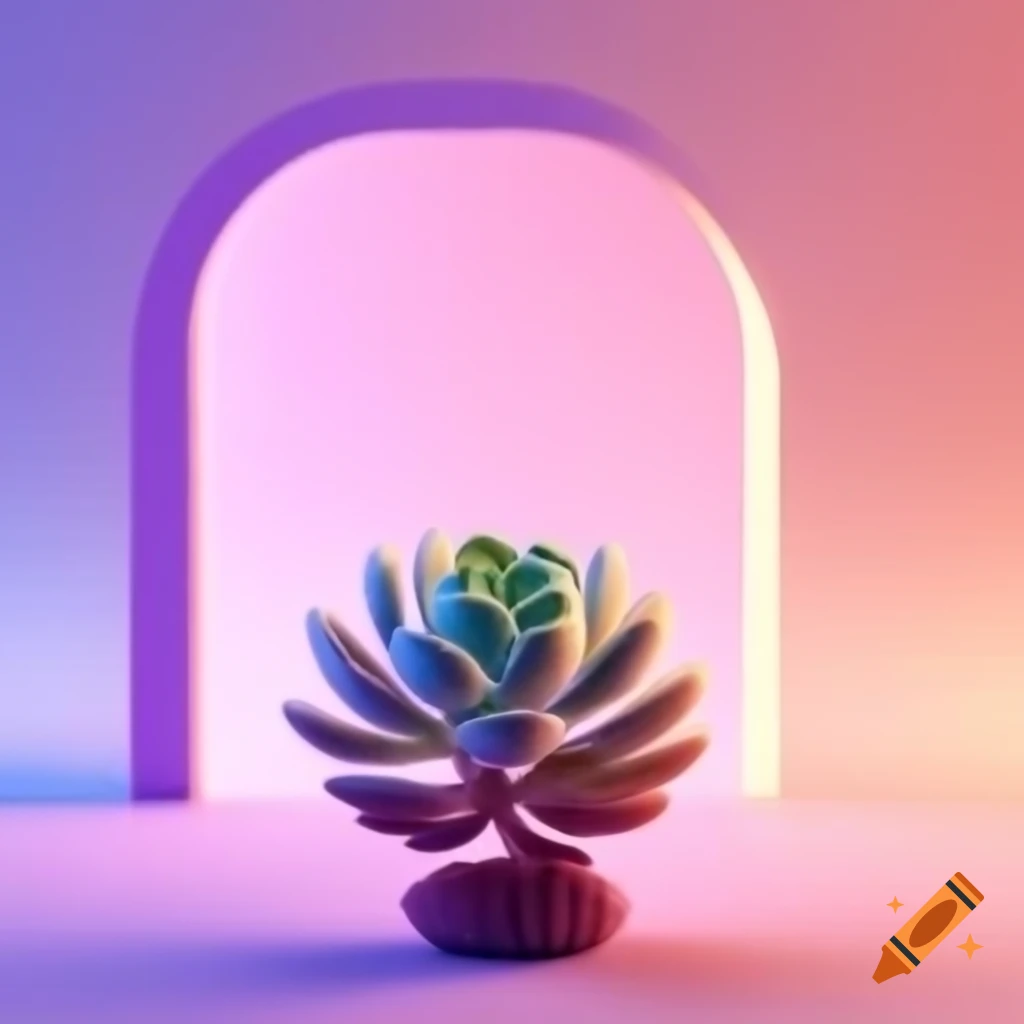 Succulent plant in pastel colors with gradient background