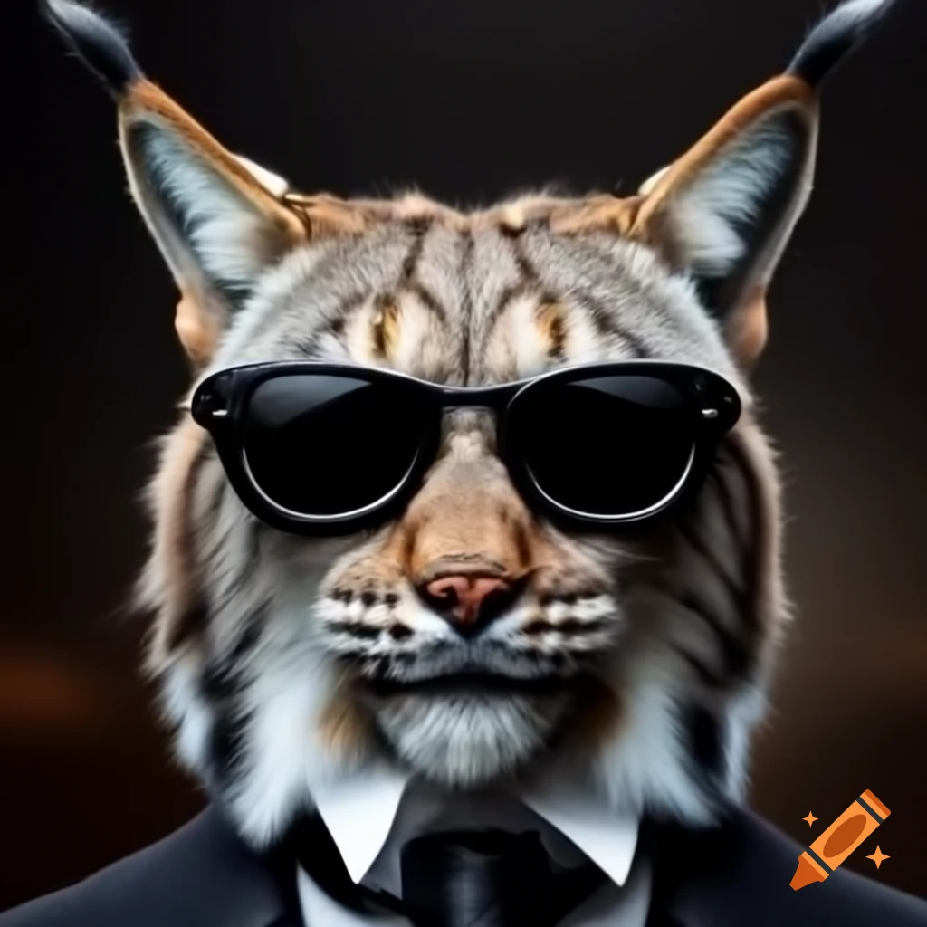Lynx with sunglasses resembling Karl Lagerfeld