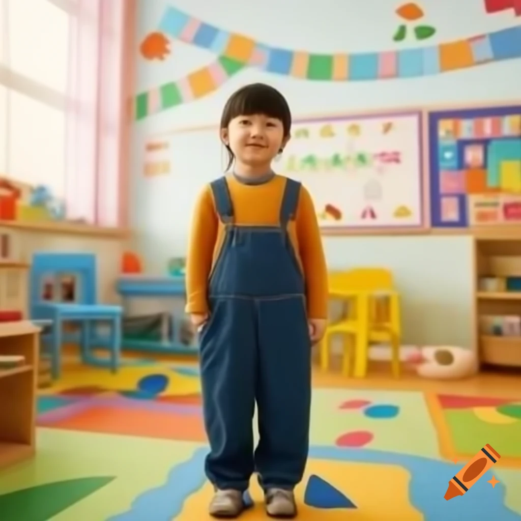 Child in colorful daycare kindergarten environment
