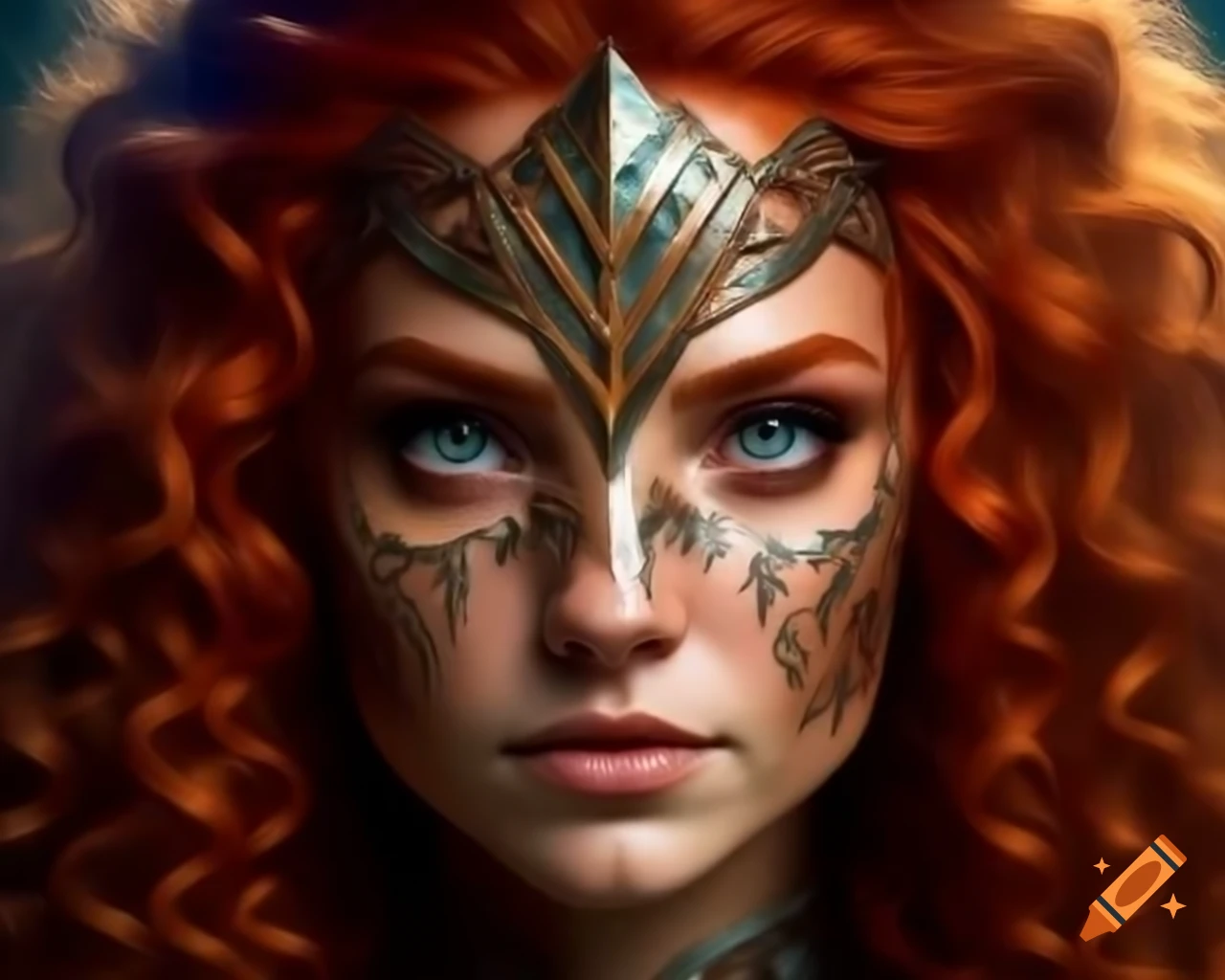 Close up of a woman with red hair in Celtic druid style, digital art
