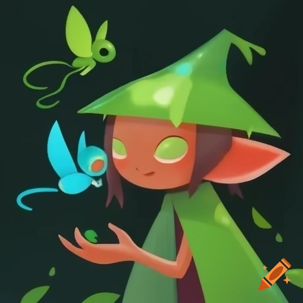 Androgynous futuristic fairy in quirky cartoon style influenced by cyberpunk