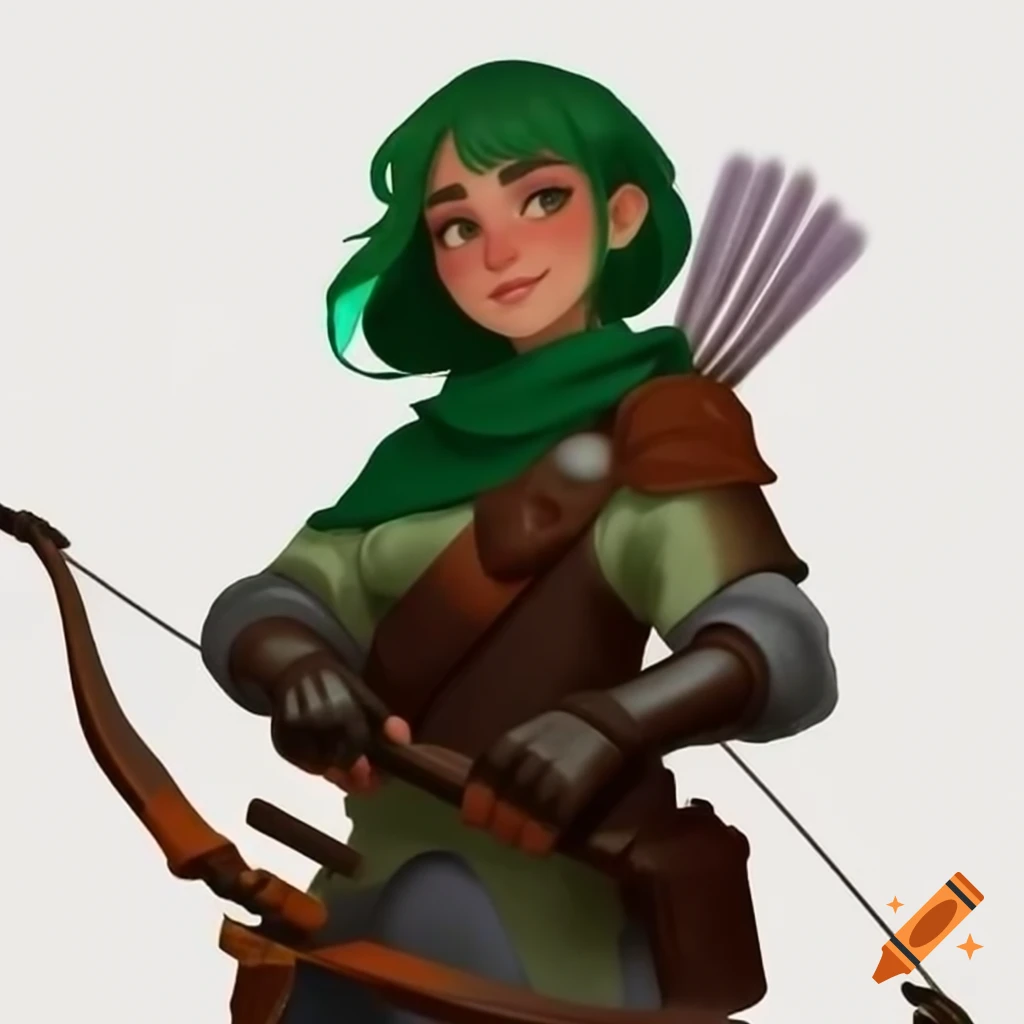 Female ranger with green hair in leather armor and cloak