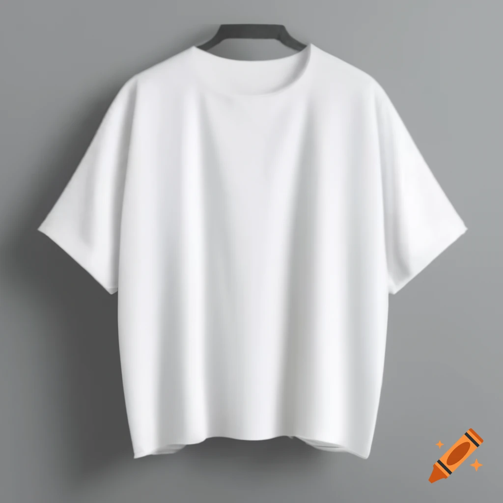 Realistic front view of white oversized cotton t-shirt with detailed stitches in low contrast lighting