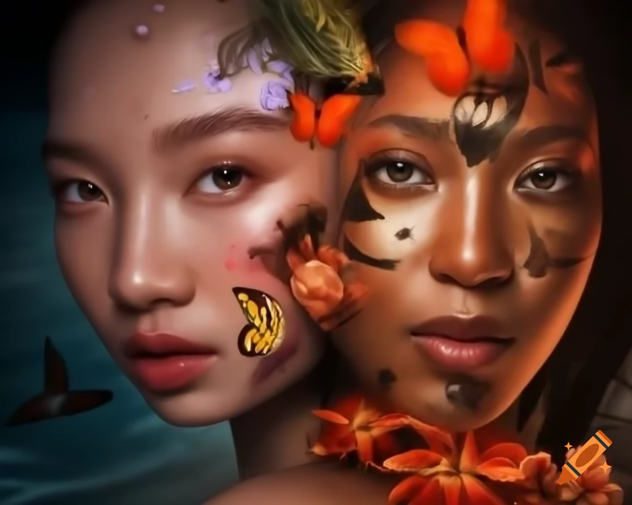 Hyper-realistic portrayal in lush tropical setting capturing feminine allure