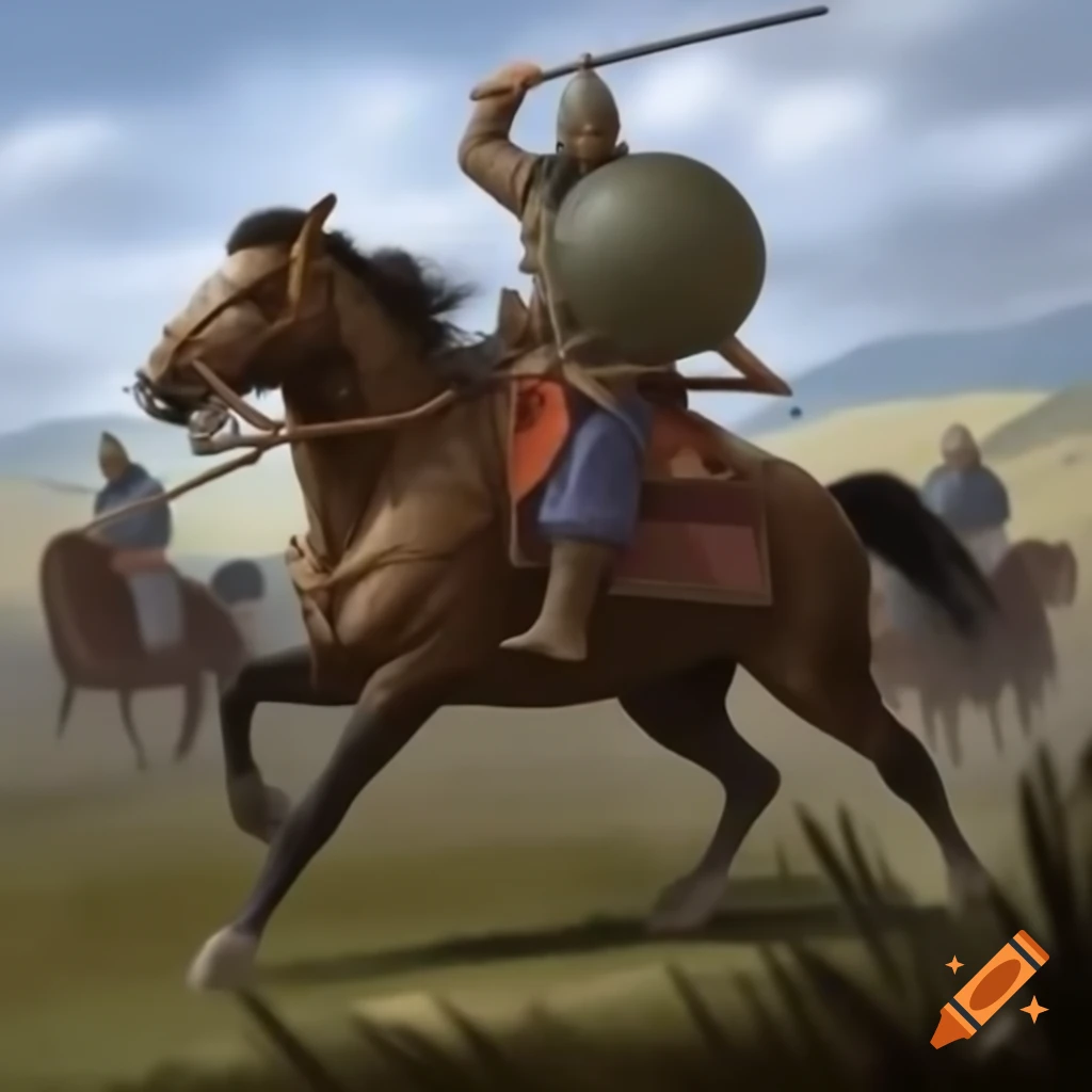 Kyrgyz warrior on horseback from 6th-7th century, heavily armed