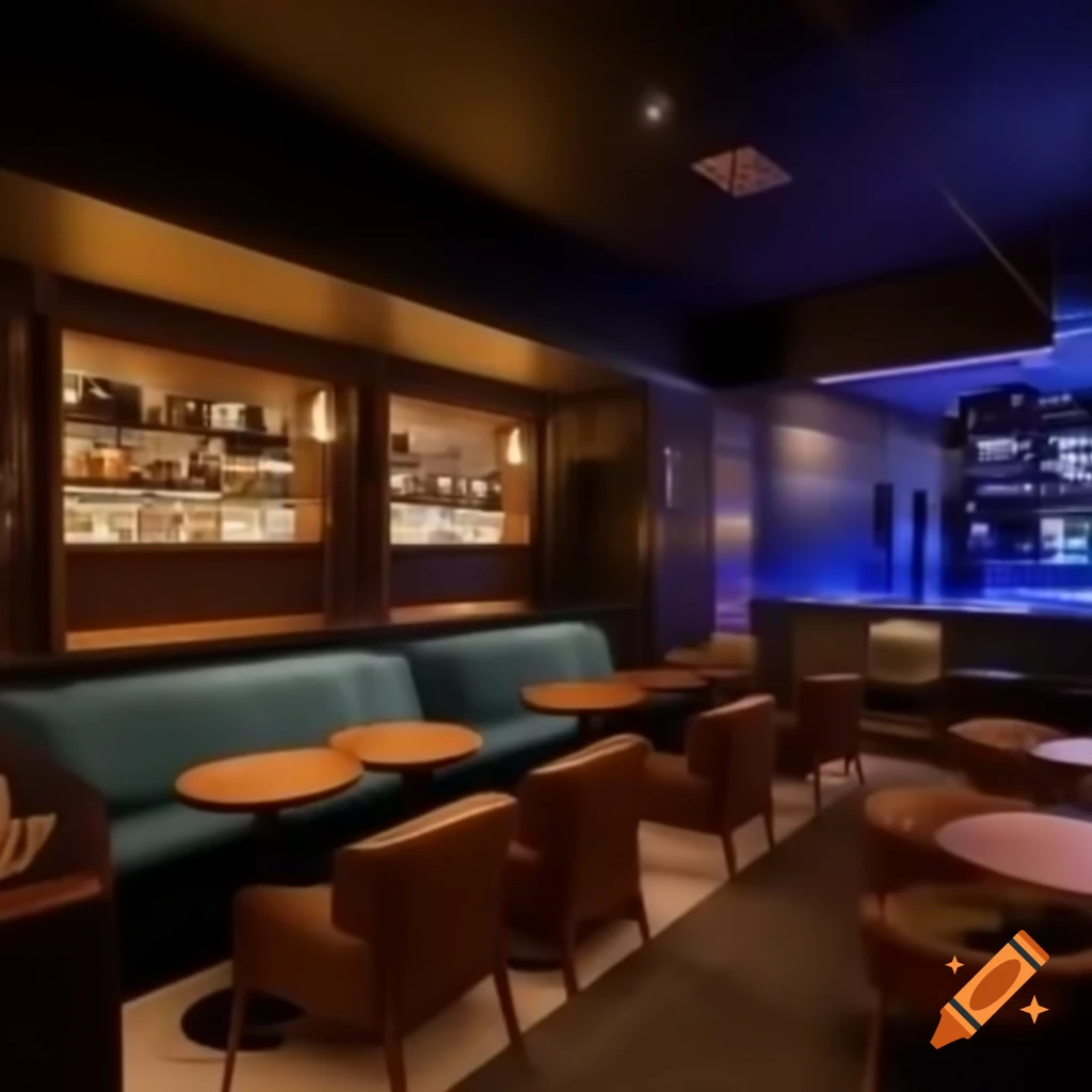 Nighttime bar lounge interior with ambiance