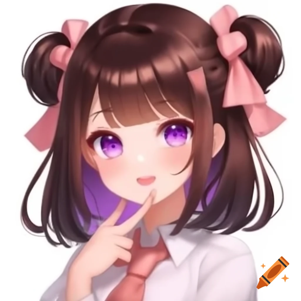 Character design of Ichii Maina with purple eyes and brown hair in an idol outfit