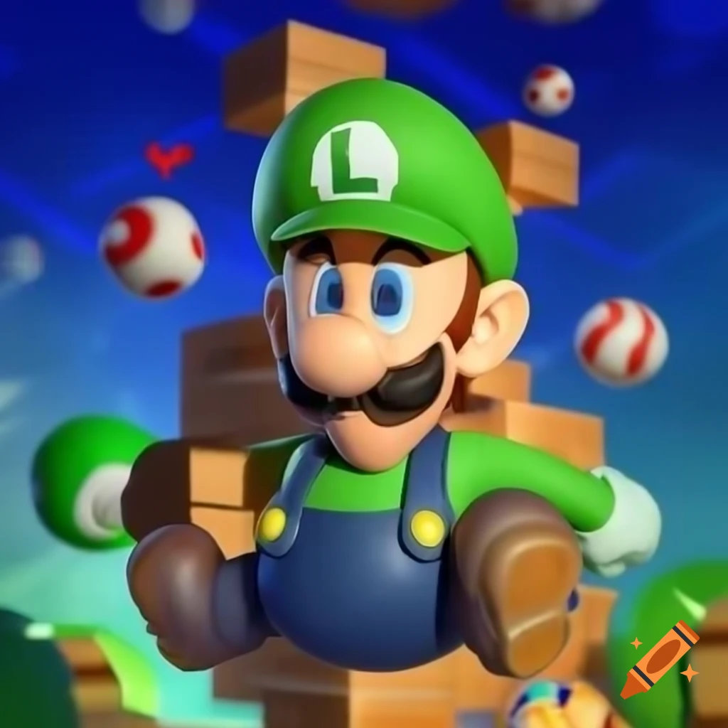 Luigi slipping on invisible platforms with a surprised expression