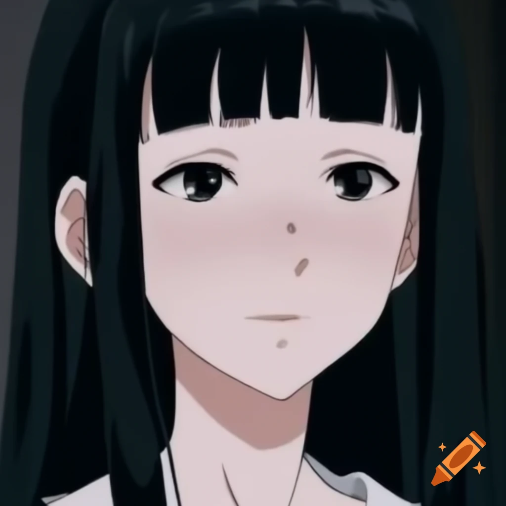 Quiet, shy girl characterized by black hair, black eyes, and pale skin