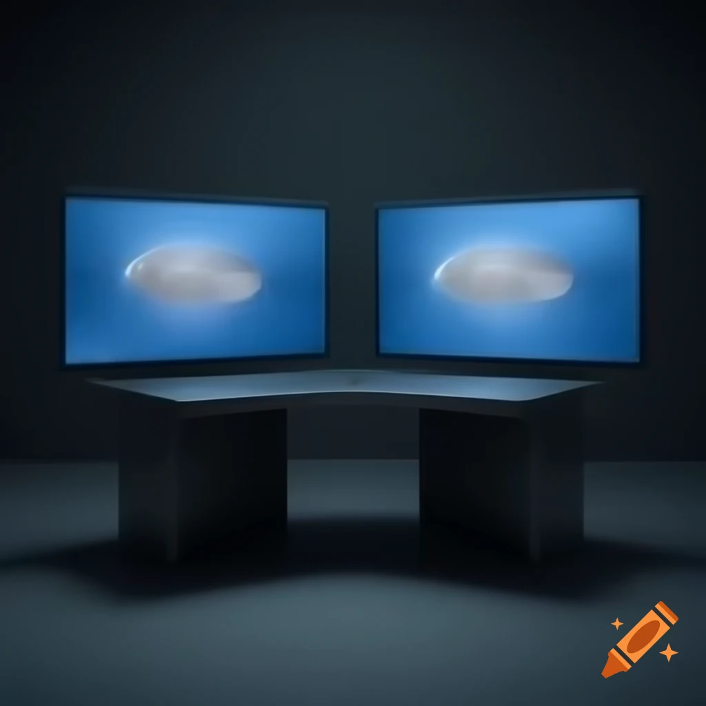 Futuristic setup featuring two combined display screens on a table