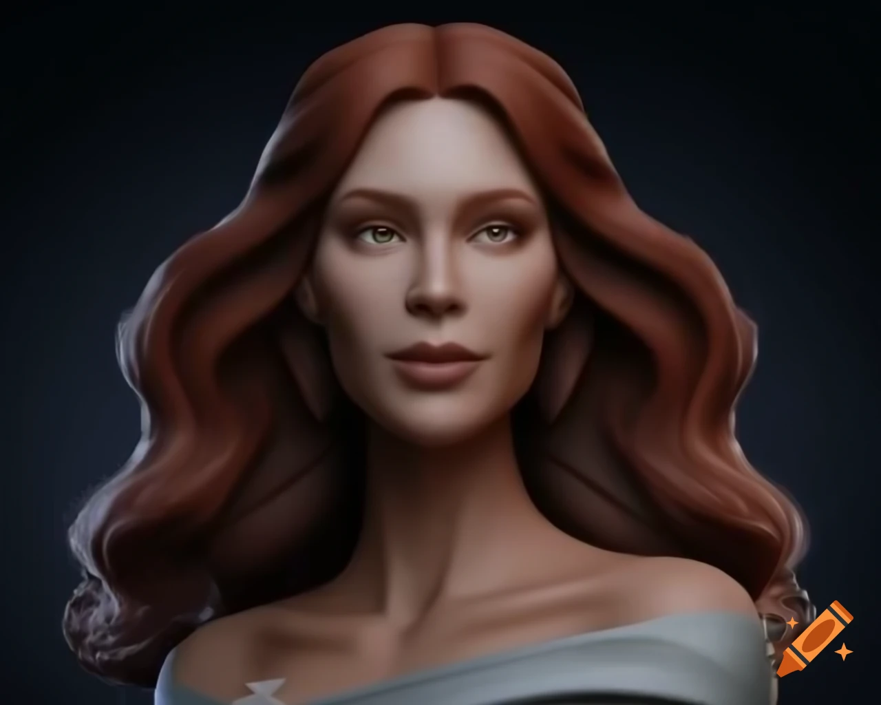 Close-up portrait of woman in flowing dress with beautiful hair in realistic digital art style