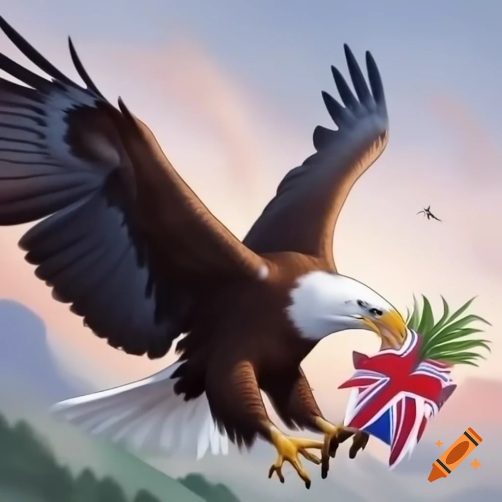 Bald eagle catching British crown in mid-air