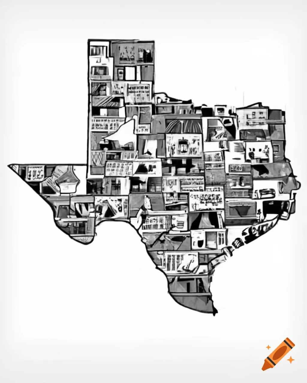 Map outlining the State of Texas with a star indicating the capital