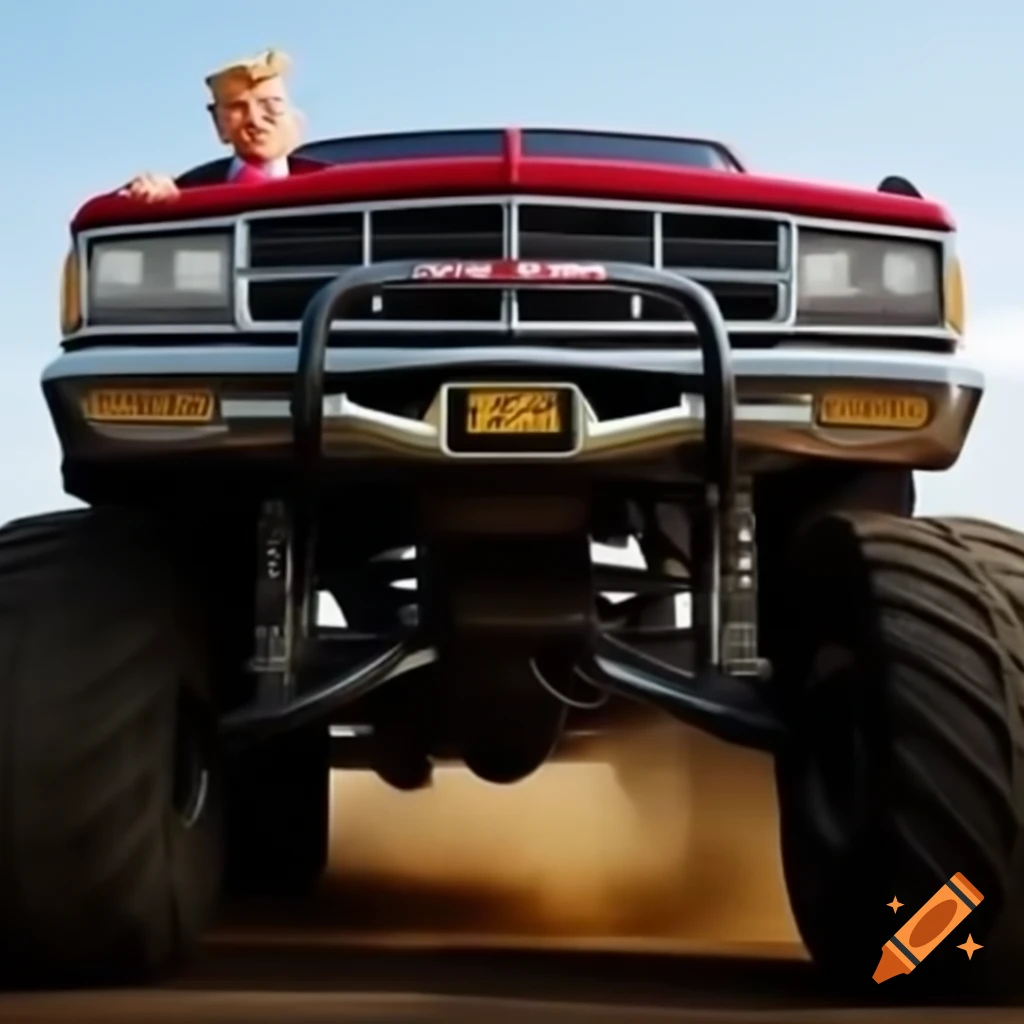 Donald Trump driving a monster truck