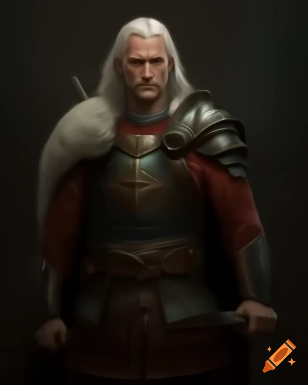 Warrior in Nordic and Celtic inspired armor, full body centered view
