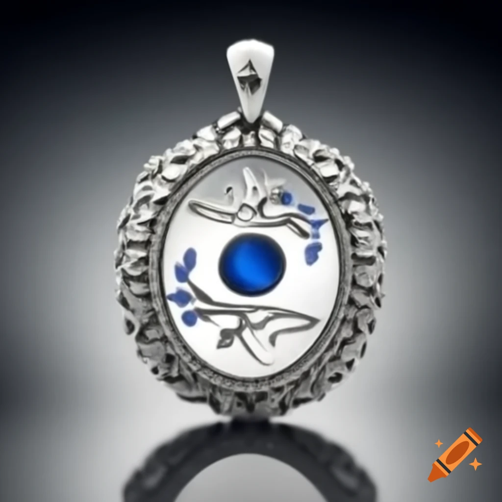 Exquisite silver locket with engraved vines and blue crescent moon motif