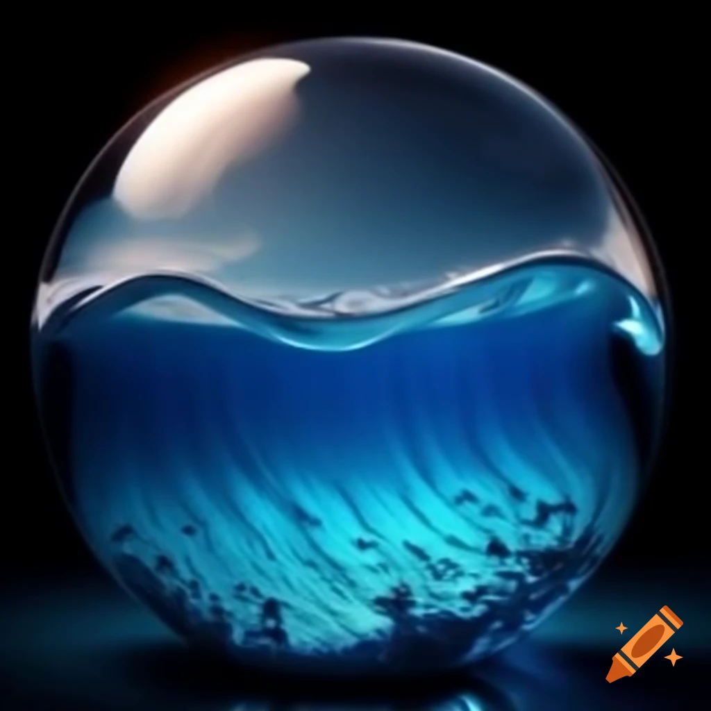 Detailed blue ocean wave enclosed in glass sphere