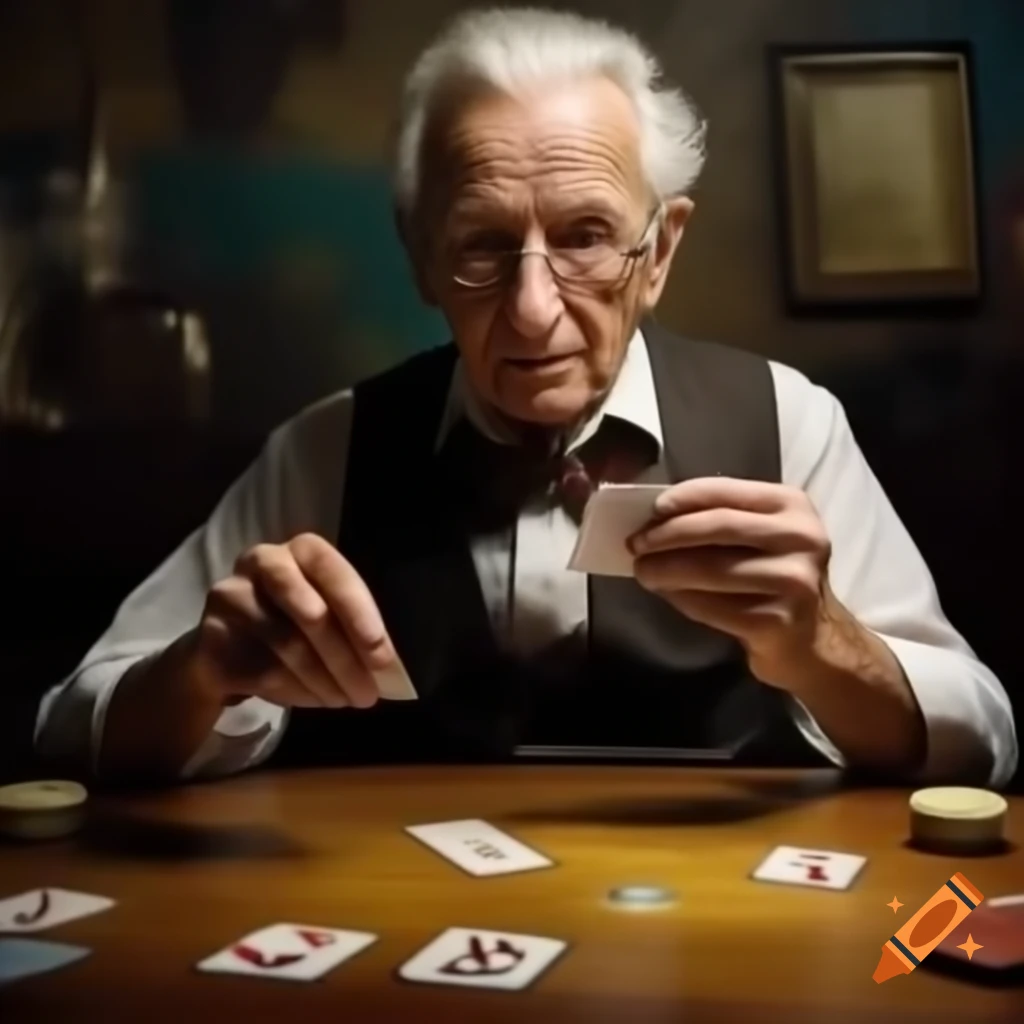 Elderly man playing cards