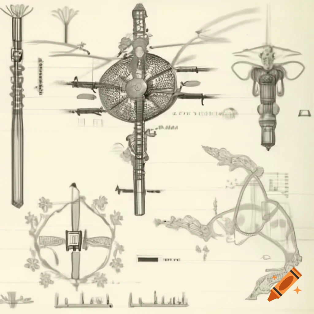 Detailed scientific diagrams and equations for Aether weapon schematics
