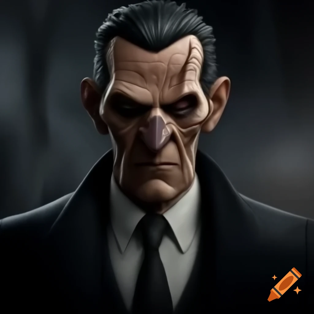 Mob boss with facial scars and rugged appearance, featuring a prominent hooked nose