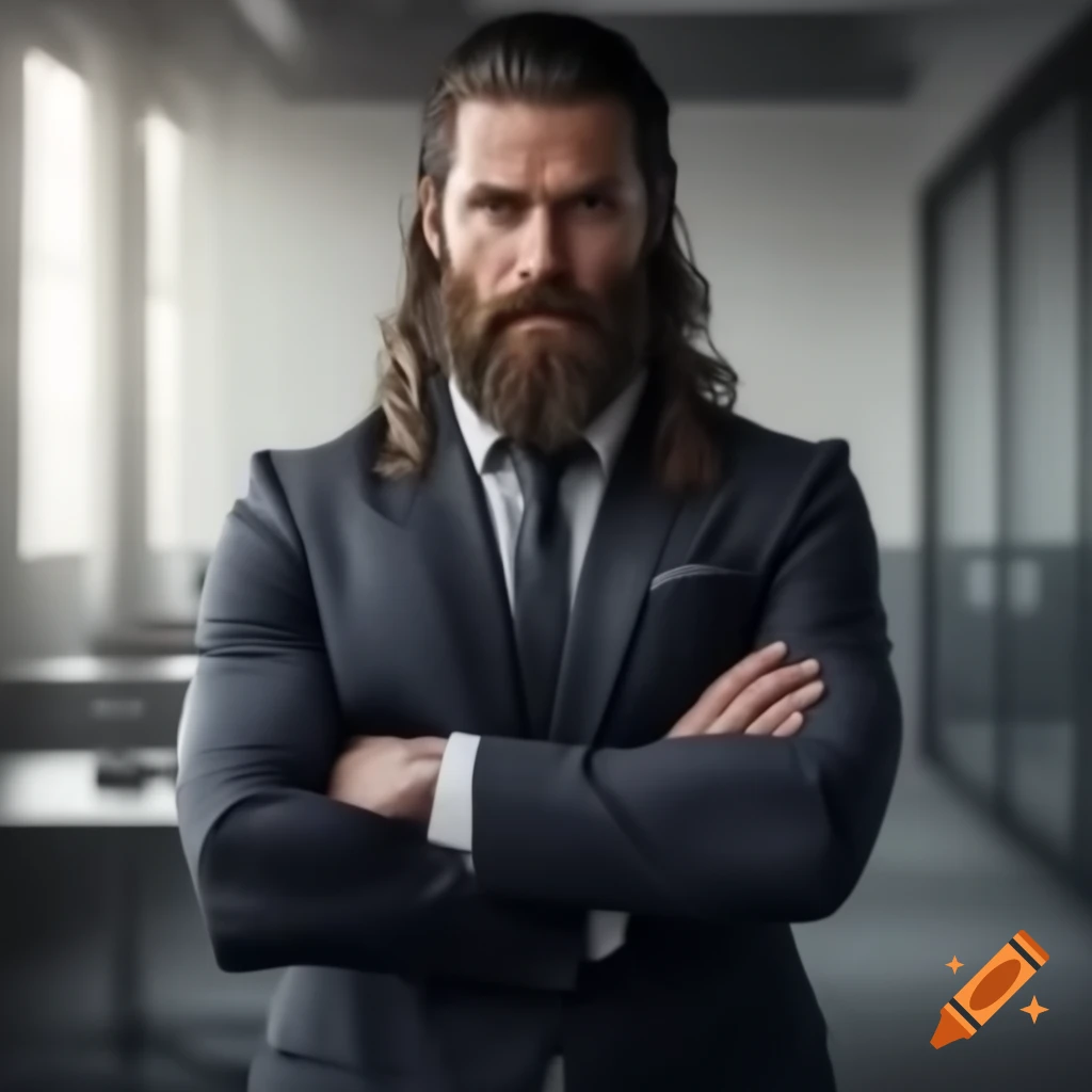 Confident businessman in minimalistic office with arms crossed