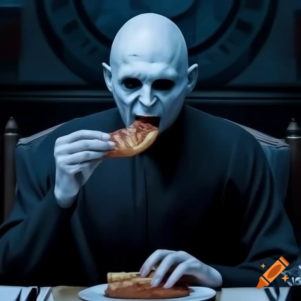 Voldemort character humorously eating toast on craiyon