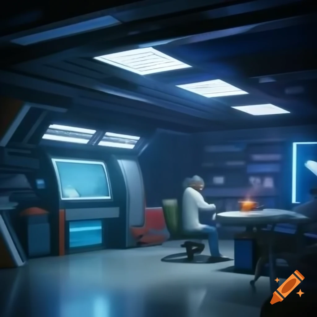 Futuristic digital garage featuring a scientist