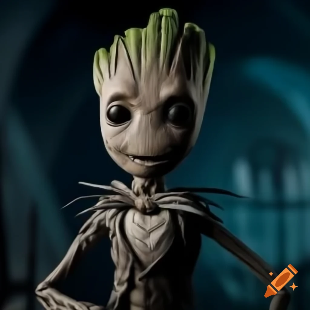 Groot character in Jack Skellington costume