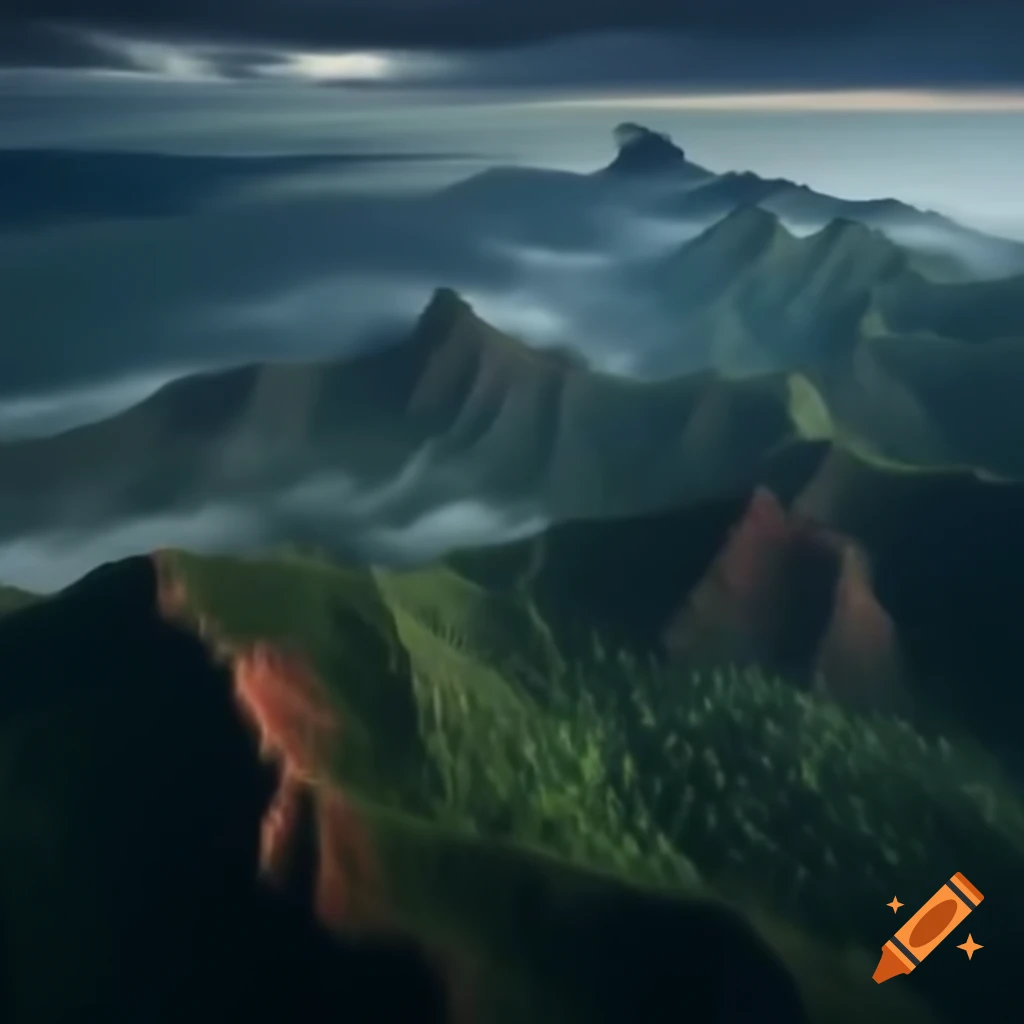 Aerial view of dense jungles and rugged mountains in Northern Luzon, mist-covered landscapes