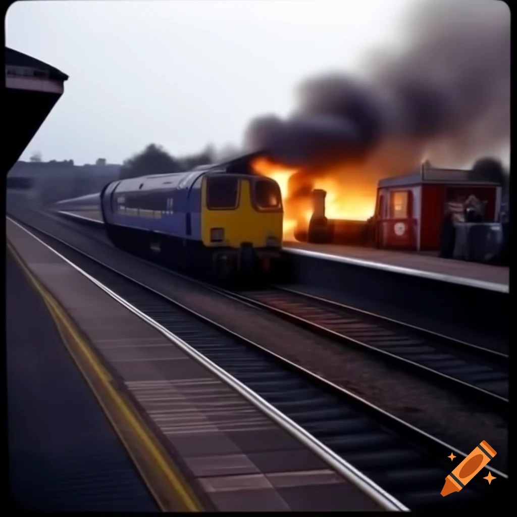 Fire at Guildford train station, photo-realistic depiction