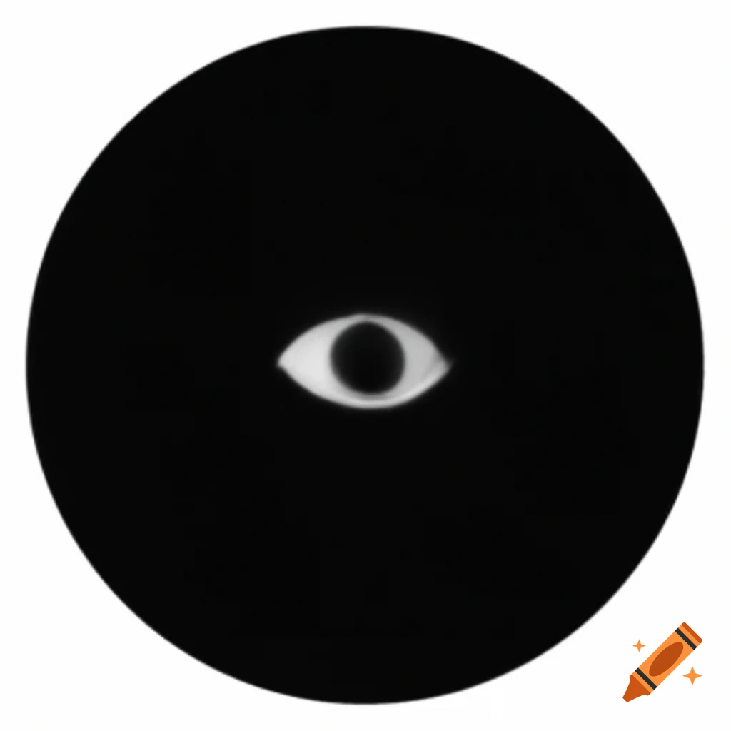 Black circle with eye design on dark background