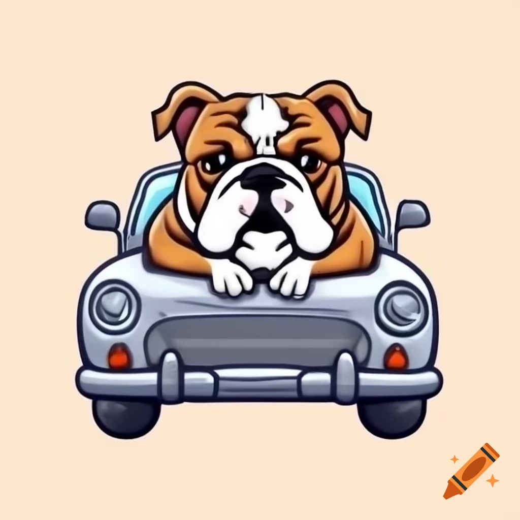 Bulldog sitting inside a car